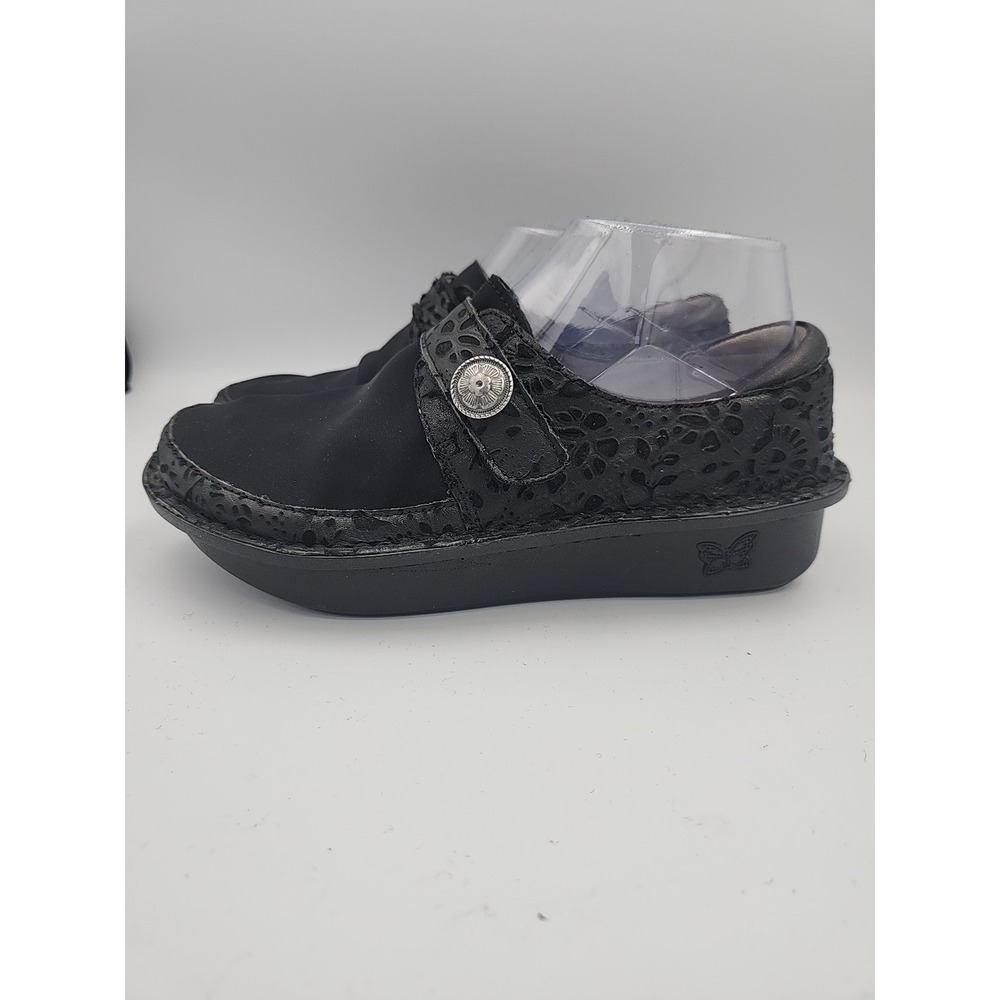 Alegria Dena Slip On Shoes Black Embossed‎ DEN-435 Women's Size 37 US 7-7.5